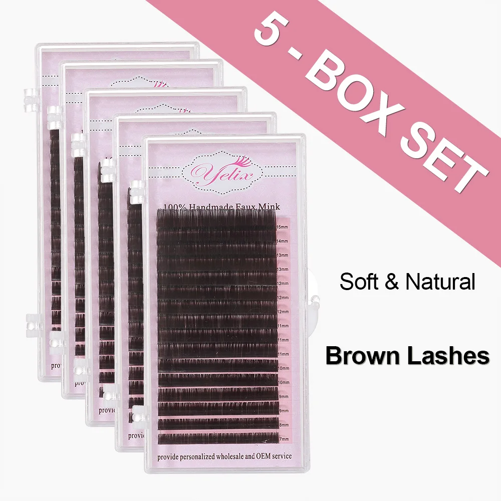 Yelix Mixd Dark Brown Faux Mink Eyelashes Natural False Individual Eye Lashes Colored Eyelash Extension Fake Lash Set For Makeup