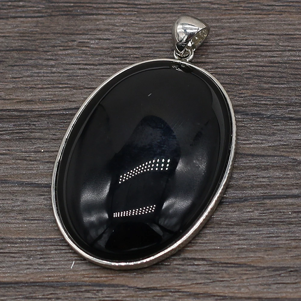 Natural Stone Black Agate Round Egg Shape Pendant Handmade For Jewelry MakingDIY Necklace Earring Accessories Charm Gift 25x35mm