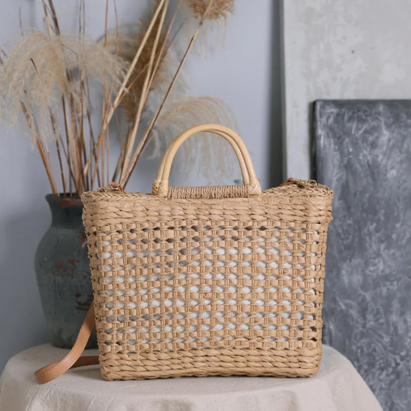 Basket Beach Straw Bags for Women Summer Vacation Ladies Tote Bag Large Capacity Crochet Women`s Handbag Tassel Hollow Out 2021