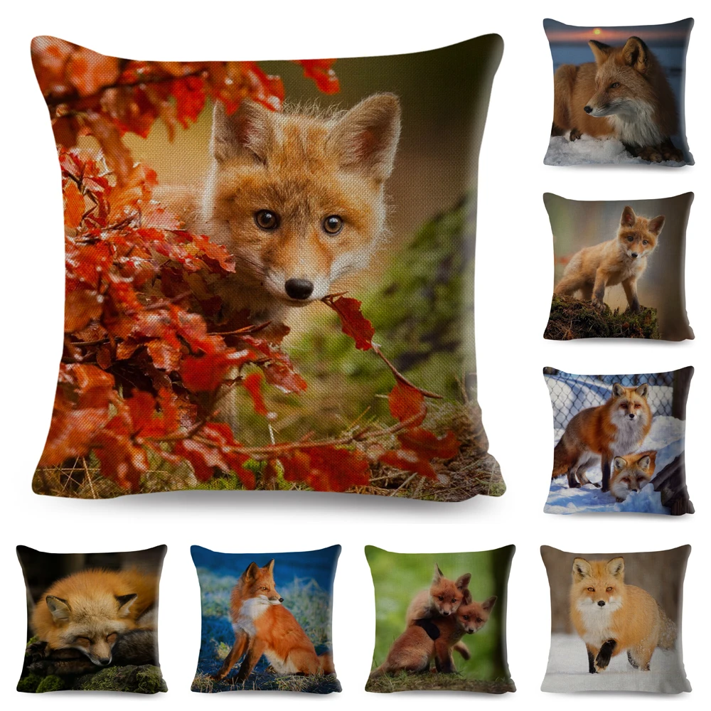 Lovely Wild Fox Printed Pillow Case Decor Cute Animal Pillowcase for Home Car Sofa Children Room Bedroom Cushion Cover 45*45cm