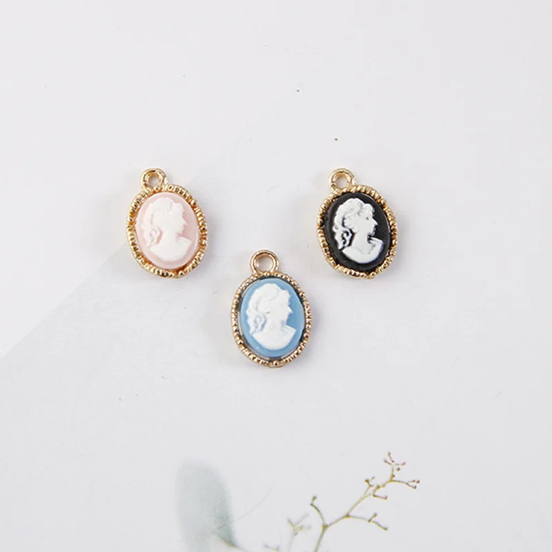 10pcs/pack Resin Facial Charms Golden Base Pendant for Earring Bracelet DIY Handmade Jewelry finding