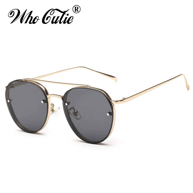 WHO CUTIE 2025 Round pilot Sunglasses Men Women Brand Designer Vintage Pink Clear Lens Flat Top Sun Glasses Shades Oculos 525