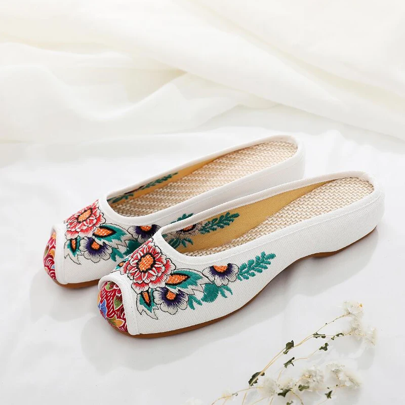 ZFTL Chinese traditional cloth shoes women embroidered ethnic sandals slippers home slippers Internal increase female handmade