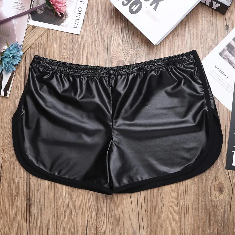 Mens Shiny Faux Leather Boxers Shorts Sport Shorts Male Homme Fitness Short Pants Summer Gyms Men Shorts Men Beach Shorts