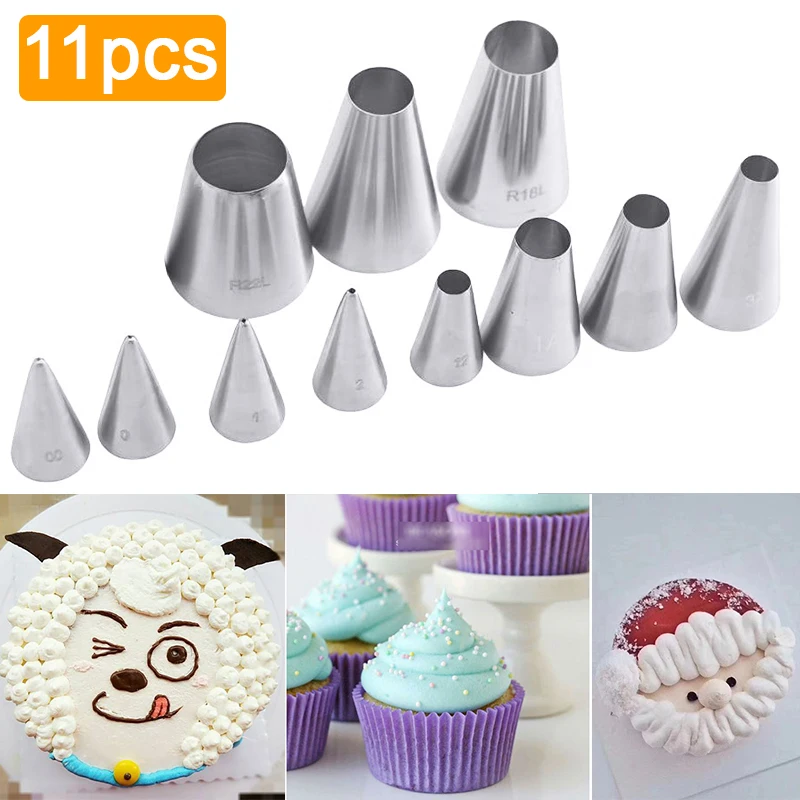 11Pcs/lot Multi-size Round Metal Cake Cream Decoration Tip Stainless Steel Piping Icing Nozzle Pastry Tools Baking Tools