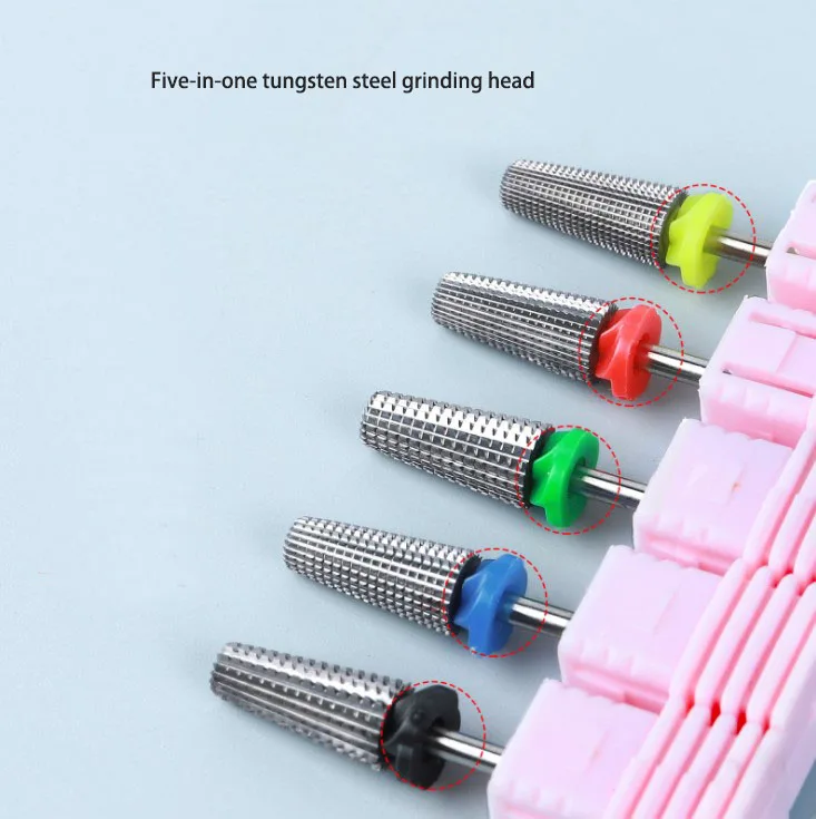 High-end Five one Alloy Plating Tungsten Steel Drill Bit Electric Grinding Head Nail Cuticle Removal Nail Accessories and Tools