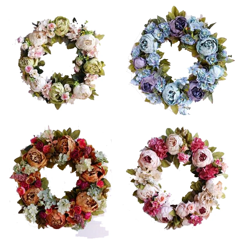 

Peony Wreath Artificial Flower Plants Multicolor Festivals Decoration Home Decor Garland Restaurant Door Wall Hanging Wedding