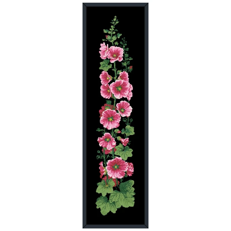 Hollyhock flower cross stitch kits 18ct 14ct 11ct black fabric cotton thread DIY embroidery kit home wall decoration