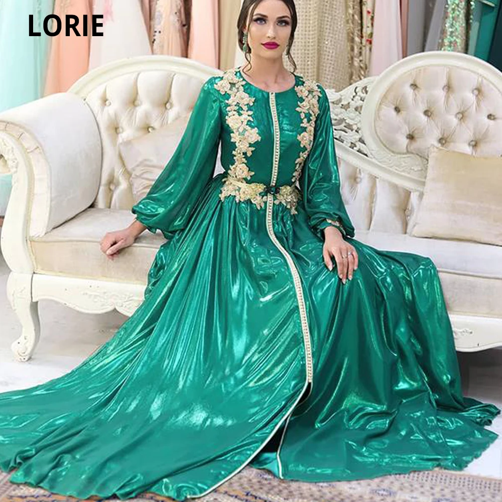 Lorie Emerald Green Marokkaanse Kaftan Avondjurken Voor Vrouwen Formele Gouden Kant Dubai Prinses Prom Celebrity Partij Jassen 2020