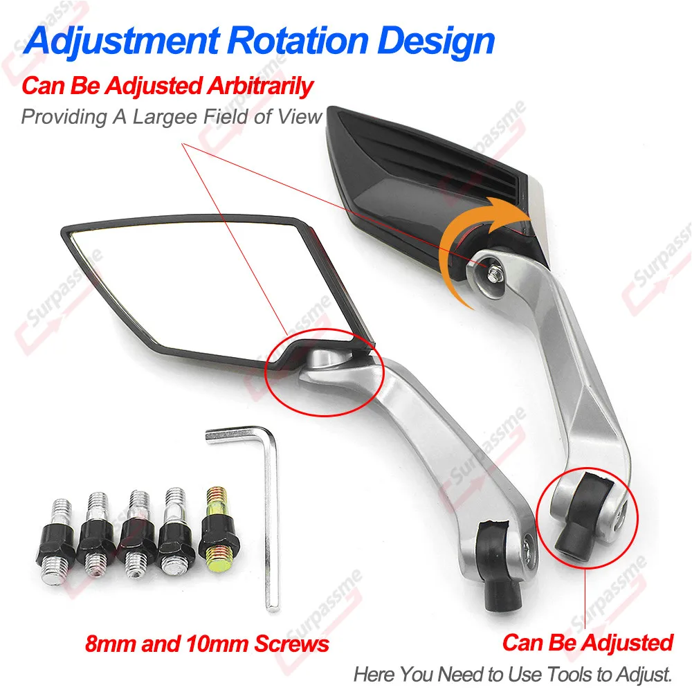 Motorcycle Rear View Mirrors With 7/8 Inch 22mm Handle Bar Clamp Scooter Motorbike Side Mirrors Accessories MT09 TMAX XMAX 125