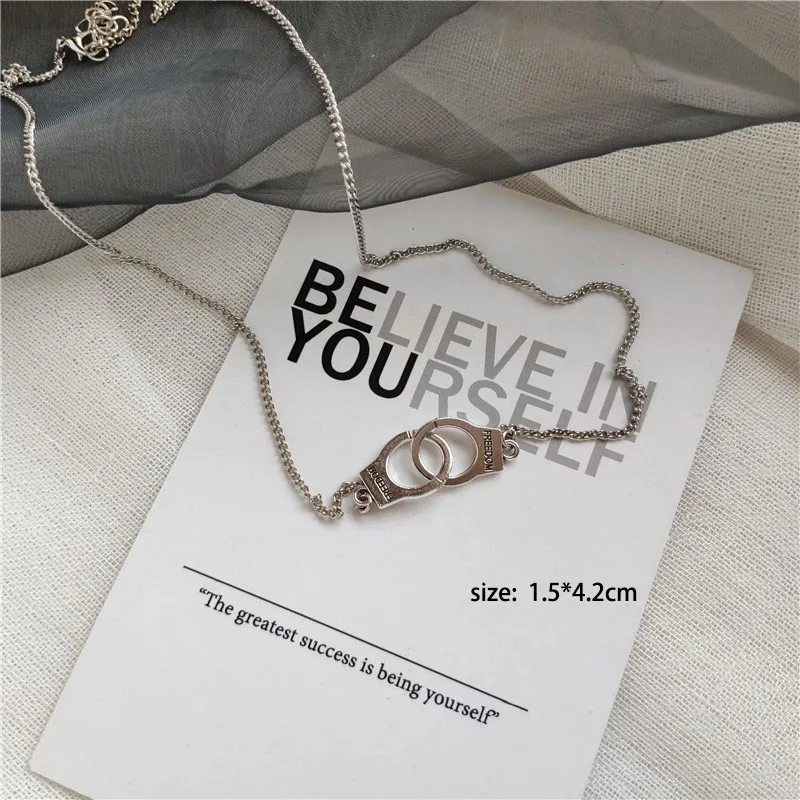 Retro Pistol Handcuffs Pendant Necklace for Women Men Punk Antique Alloy Beads Chains Cool Jewelry Birthday Gifts