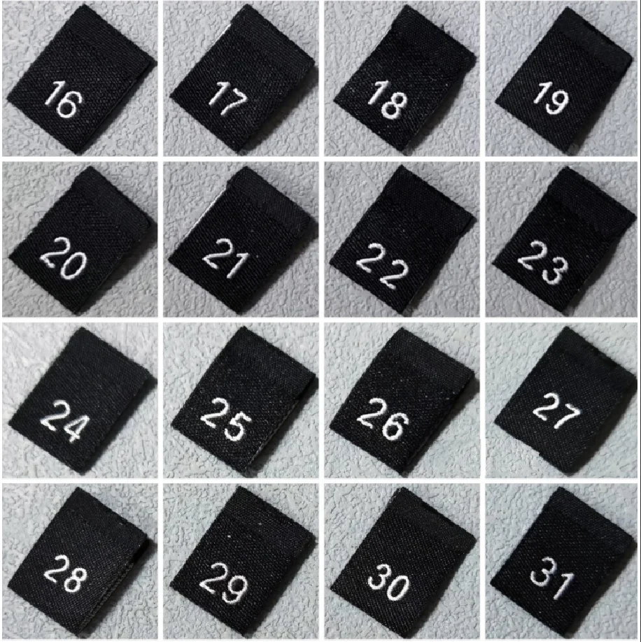 200pcs Size Labels for Garment Number 0-39 Size Black/White/ Polyester Woven Folded Labels Clothes Sewing Tags 35*12MM LB-036