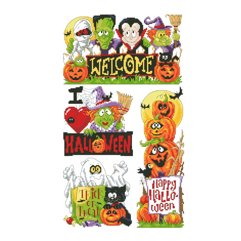 طقم غرز متقاطعة ممتعة للهالوين قماش عايدة 18 قيراط 14 قيراط 11 قيراط غير مطبوع من خيط القطن طقم غرز متقاطعة للبالغين #3