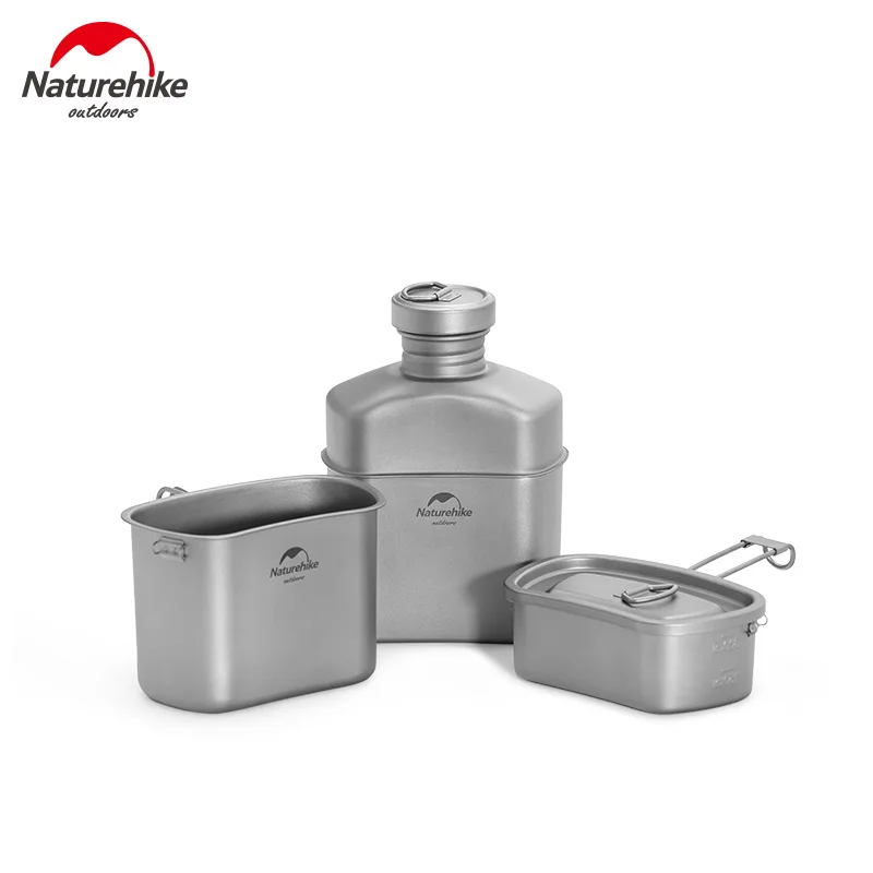 Naturehike Titanium Water Bottle Set Multifunction Camping Folding Lunch Box Hanging Pot Picnic Set Outdoor Ultralight Equipment