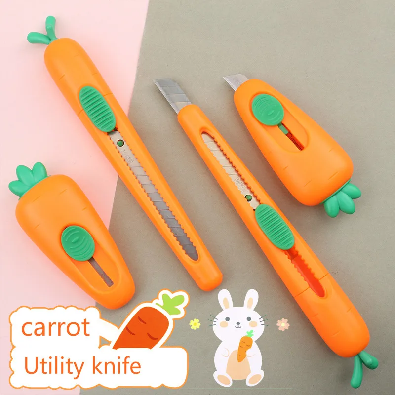 1Pcs Mini Cutter Kartun Wortel Utilitas Pisau Otomatis Ditarik Pembuka Surat