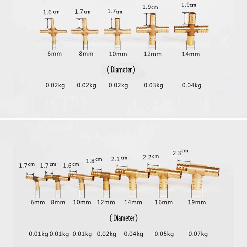 Raccordo per tubo giuntatrice in ottone dritto/a t/a Y/a croce tipo di tubo flessibile 4mm-19mm adattatore per giunto con connettore spinato in rame