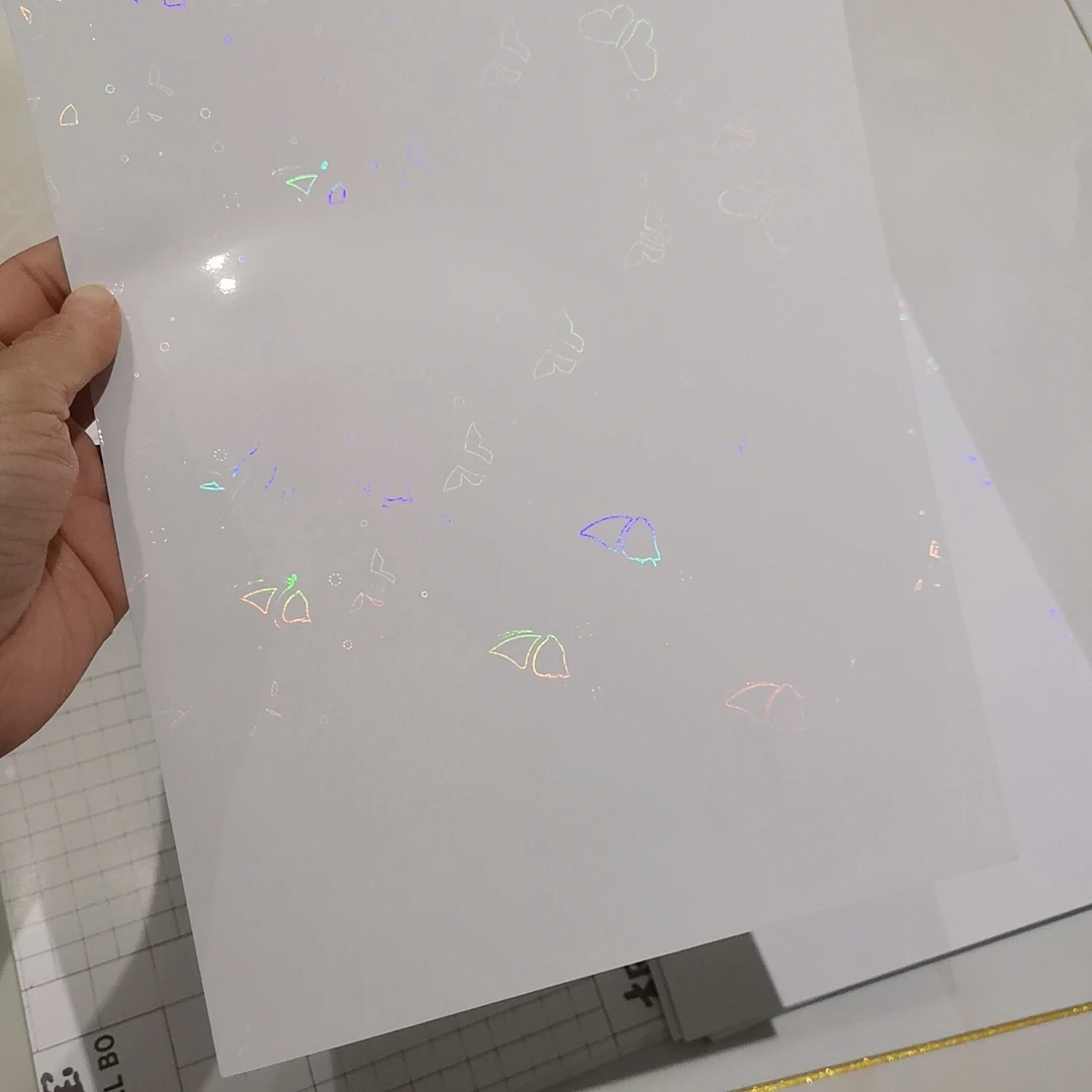 Holographic Small Butterfly Foil Adhesive Tape Back Laminating On Paper Plastic 50 Sheets 210 x 297 MM DIY Package Color Card