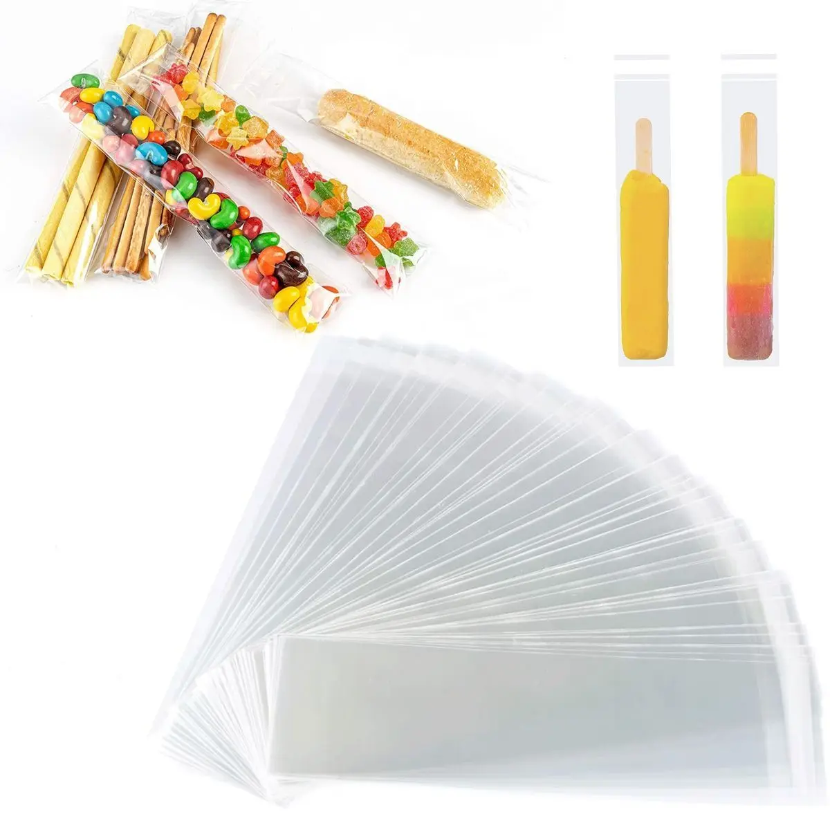 100/500Pcs Self Sealing Cellophane Bags 2x10 Inches Clear Pretzel Rod Bags Resealable Cellophane Bag For Packaging Candy Gifts