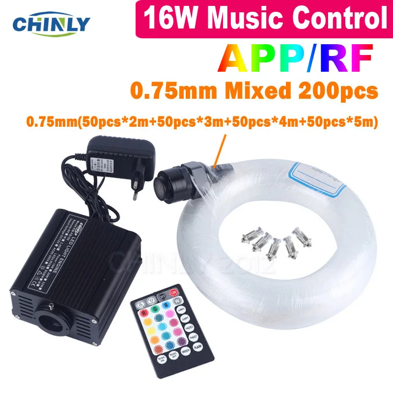 

Fiber Optic Lights Mobile Phone APP Bluetooth Control Star Ceiling Lights 16W Sound Control Mixed Cable with RF Controller