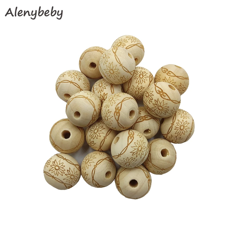 

Engraving Printing Wooden Round Beads Teether Loose Natural Wood Ball Jewelry Making Bracelet Necklace DIY Teething Accessories