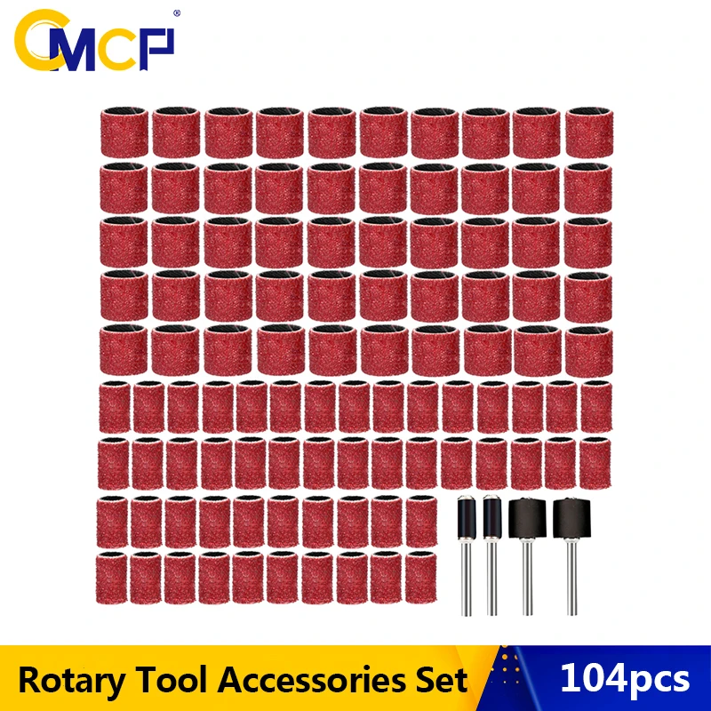 

CMCP 104pcs Grit 80 Sanding Band with Mandrel Sanding Drum for Metal Wood Polish Abrasive Tool Sandpaper for Dremel Rotary Tool