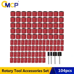 CMCP 104pcs Grit 80 Sanding Band with Mandrel Sanding Drum for Metal Wood Polish Abrasive Tool Sandpaper for Dremel Rotary Tool