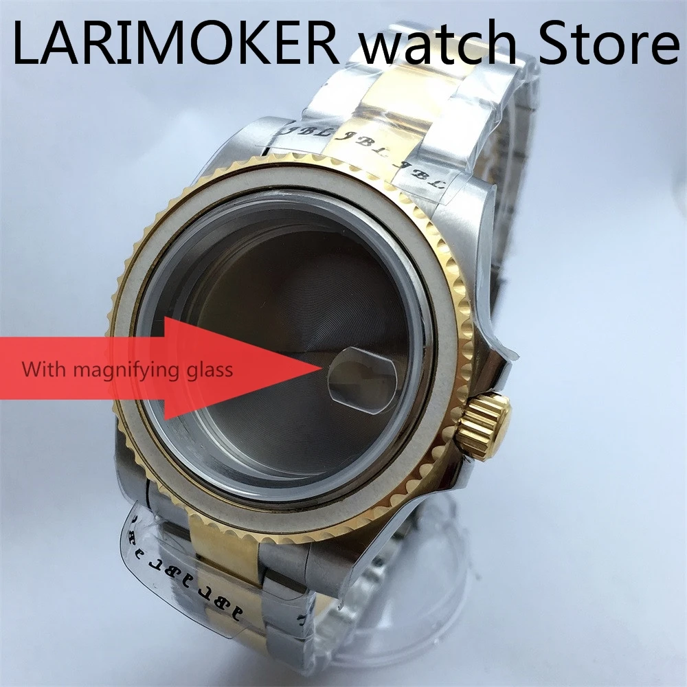 

40 мм золотой корпус, сапфировое стекло, твердый ремешок из нержавеющей стали 316L для механизмов NH35 36 38 39 ETA 2836 PT5000 DG2813 3804 Miyota