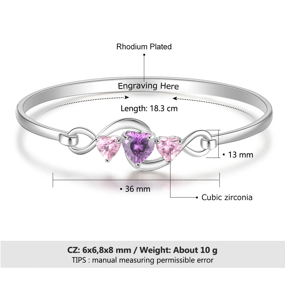 Personalized  Silver Color  Infinity Bracelets & Bangles Custom Heart CZ Name Bracelet Forever Jewelry Gift (Lam Hub Fong)