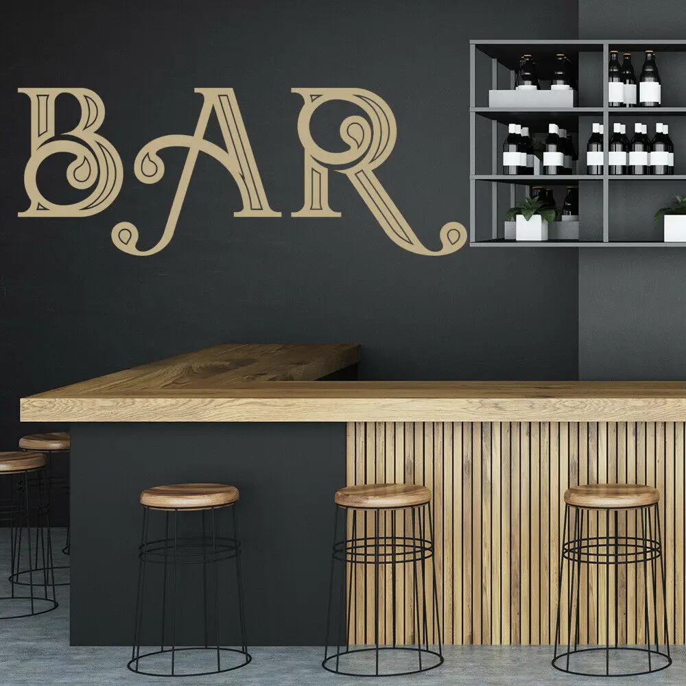 Bar Kitchen Wall Decal Words Art Lettering Interior Decor Door Window Vinyl Stickers Removable Creative Single Color Mural Q023