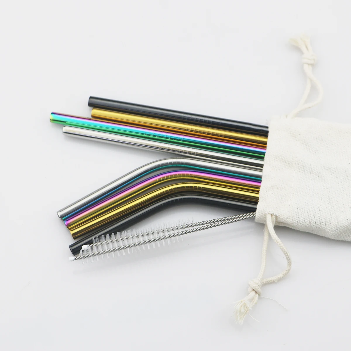 Reusable Drinking Straw Set 304 Stainless Steel Straw Set High Quality Metal Colorful Straw With Cleaner Brush Bag Bar Accessory