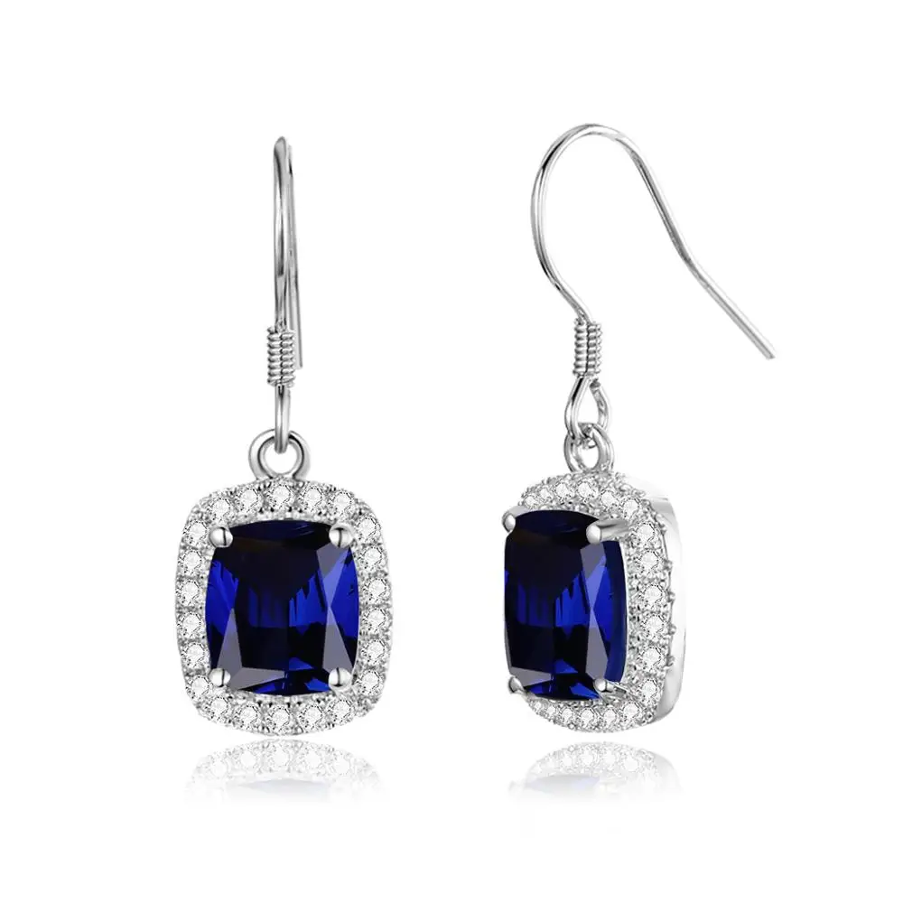 Szjinao Blue Sapphire Women Earrings silver 925 White Gold Jewelry Luxury With Diamonds Gemstone Vintage Boucle Doreille Sale