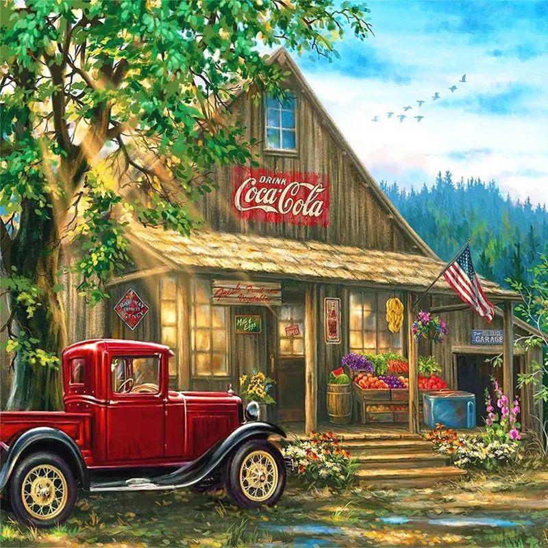 Village Convenience Store DIY Diamond Painting Full Drill Kits Crystal Rhinestone Cross Stitch Embroidery Wall Decoration Aarts