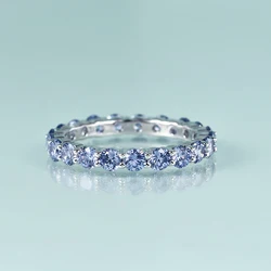 GEM'S BEAUTY 925 Sterling Silver Infinity Rings For Women Anniversary Gift Round Light Tanzanite Blue Simulant Diamond Rings
