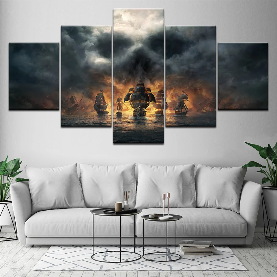 Canvas Painting 5 Pieces Pirates of the Caribbean Movie Wall Art Pictures Modular Wallpapers Poster Print for Living Room Decor