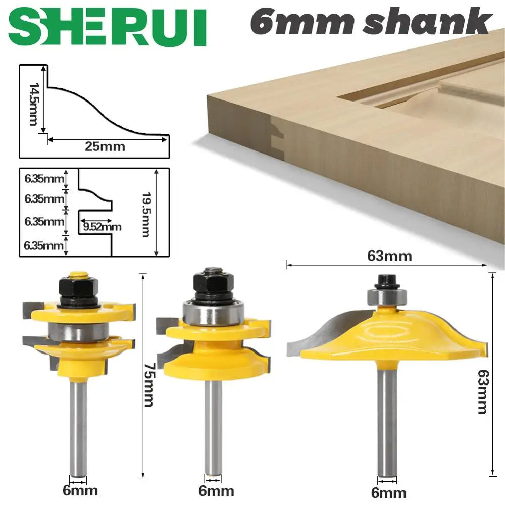 6mm Shank Rail & Stile Router Bits-Matched Standard Ogee door knife Woodworking cutter Tenon Cutter for Woodworking Tools