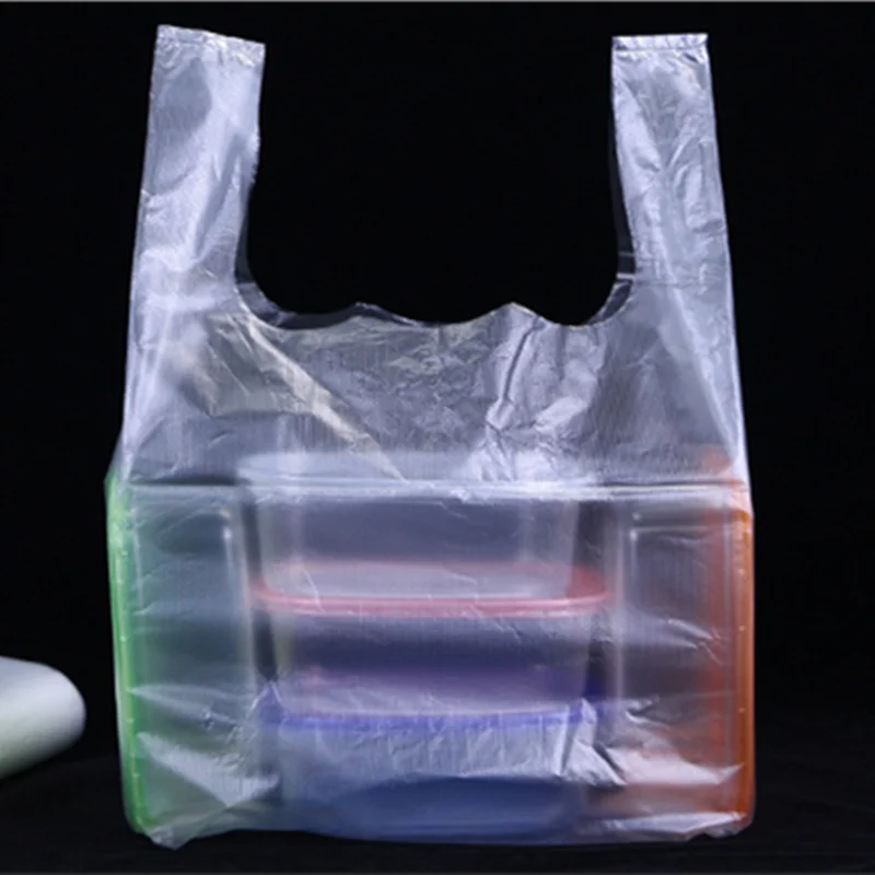 100Pcs Supermarket Plastic Bags With Handle Useful Plastic Storage Transparent Shopping Bag Roll Food Packaging Keep Fresh Tools