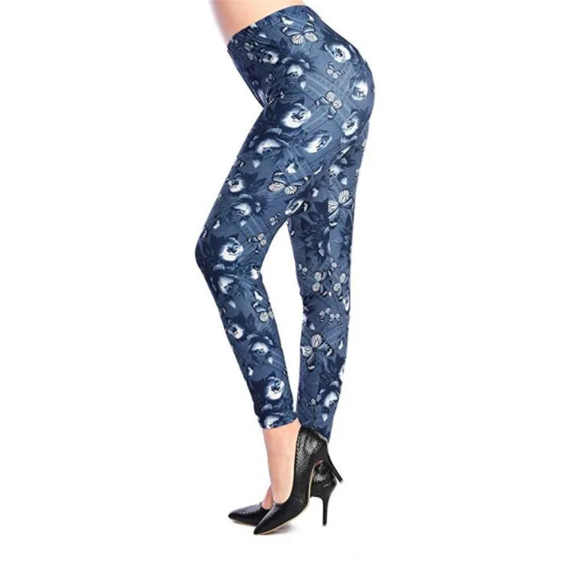 VISNXGI Cao Cấp Tập Thể Dục Quần Legging Nữ Tập Luyện Đẩy Lên Bắt Chước Denim Lỗ In Hình Bướm Thể Thao Chữ Graffiti Đáy XXXL