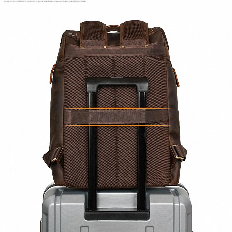 Luxury Backpack Men Crazy Horse Genuine Leather Back Pack Laptop Bag Business Casual Fashion Male Brown Bags High Quality