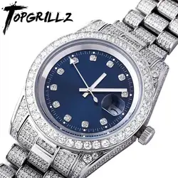 TOPGRILLZ Iced Presidential Mens Watch Luxury 18K White Gold stainless steel  Watch with zirconia