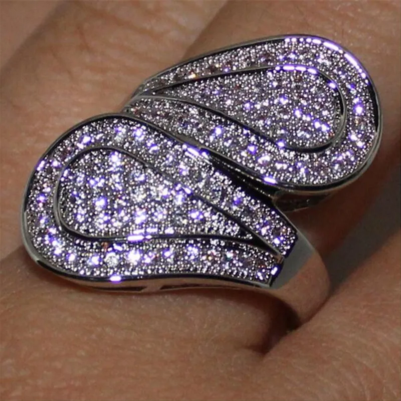 Luxury 925 Sterling Silver Ring jewelry Unique Designed Women Deluxe Party Quality Paved Setting Simulated Diamond Rings