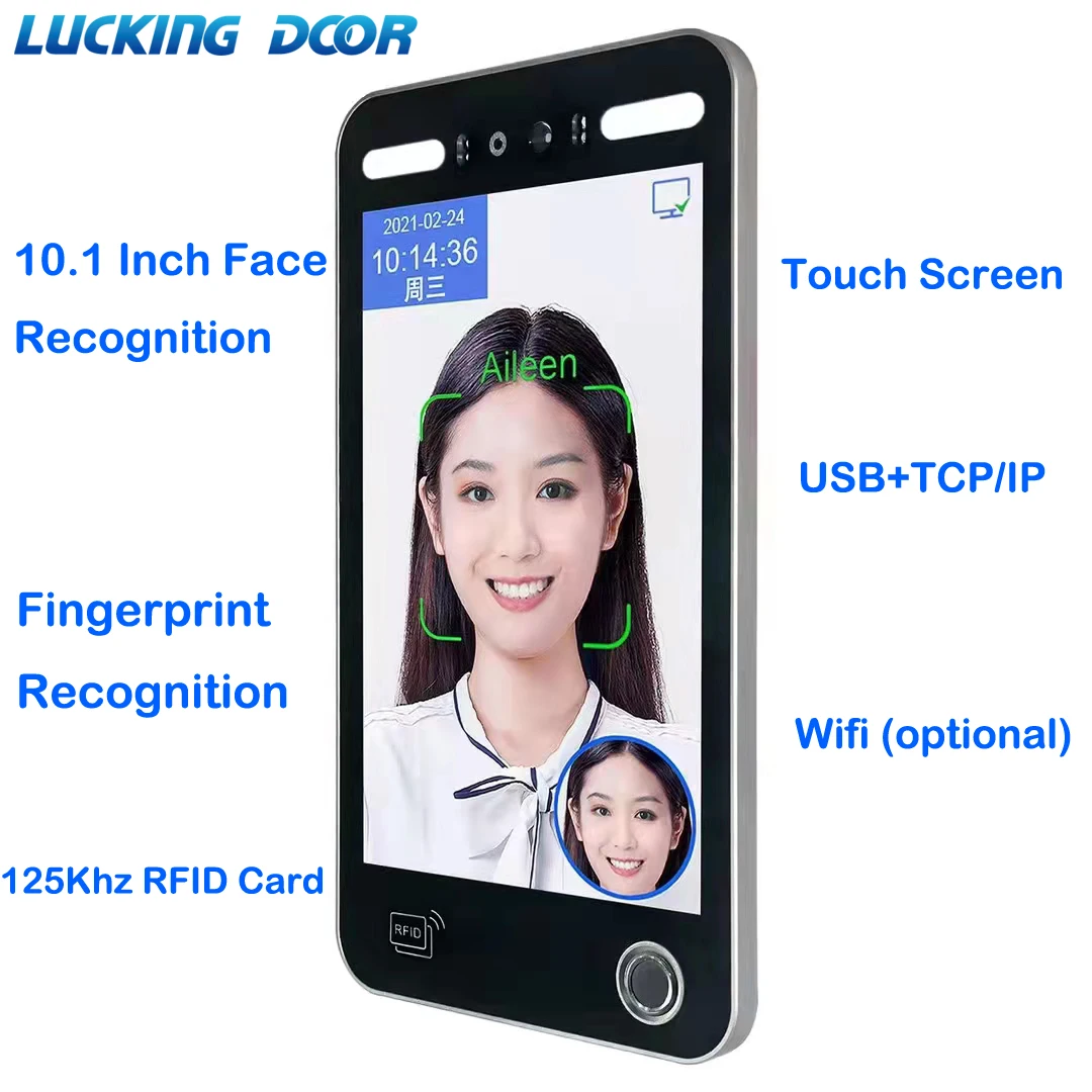 

10.1 inch Touch Screen Dynamic Face Recognition Device TCP/IP USB Employe Time Attendance Fingerprint Access Control 125Khz RFID