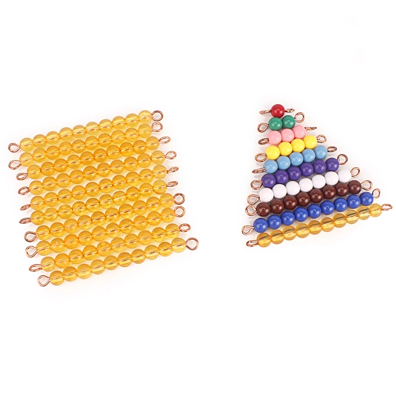 Montessori Materials Math Toys Orange Golden Plastic Pearls Colorful Beads Stair Golden Beads Digital Number 1-10 Kids Preschool