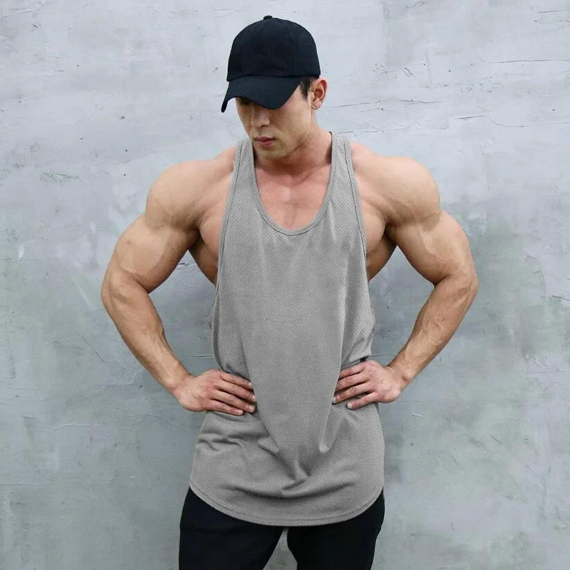 New Brand Muscle Vest Bodybuilding Tank Top Men Summer Fitness Mens Singlets Cut Off Gym Clothing Solid Mesh Sleeveless Shirt image 3