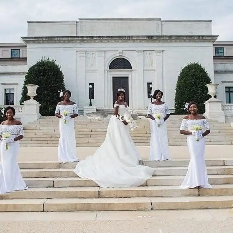 Vestidos de novia de sirena africana de talla grande, hombros descubiertos, Vestidos de novia Sexy, Apliques de encaje de tren desmontable