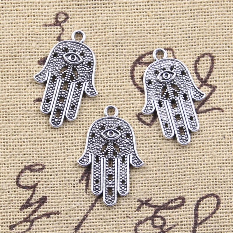 15pcs Charms Eye Hamsa Palm Fatima Hand Protection Antique Silver Color Pendants Making DIY Handmade Tibetan Findings