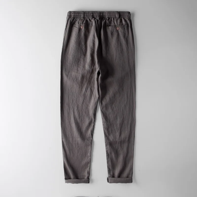 Italien 100% leinen marke hosen männer casual mode hosen für männer feste elastische taille hosen mens trend atmungsaktive hose männer