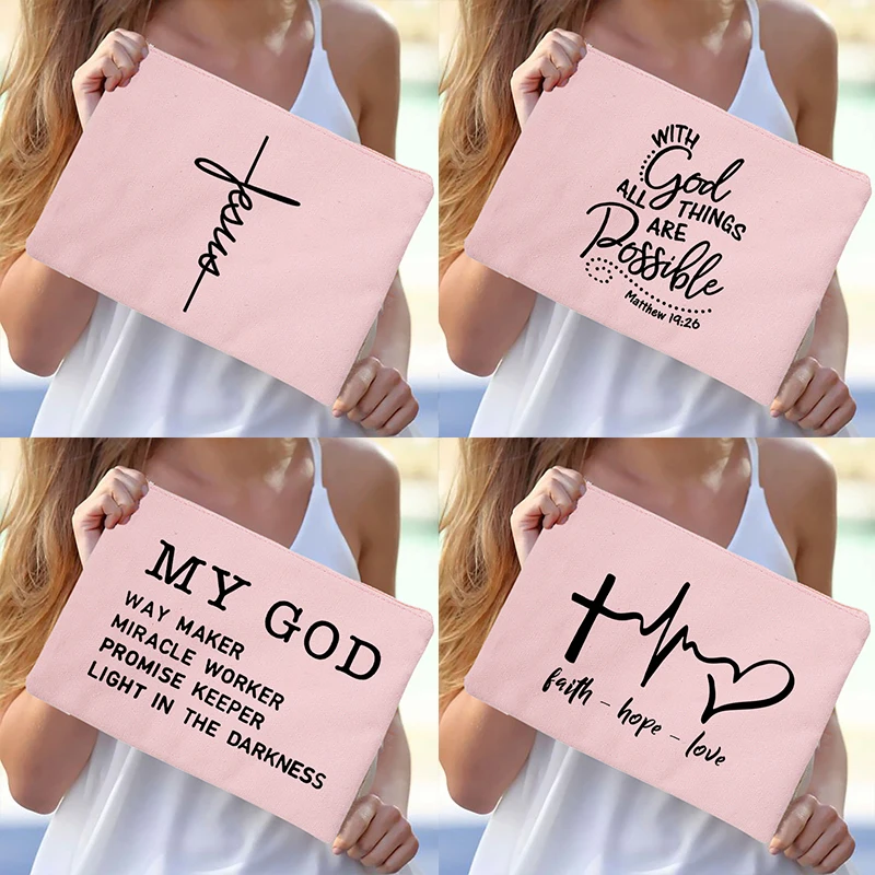 Jesus Faith Christian Women Outdoor Storage Bags Toiletry Organizer Cosmetic Pouch Portable Female Travel Makeup Case Pencil Bag