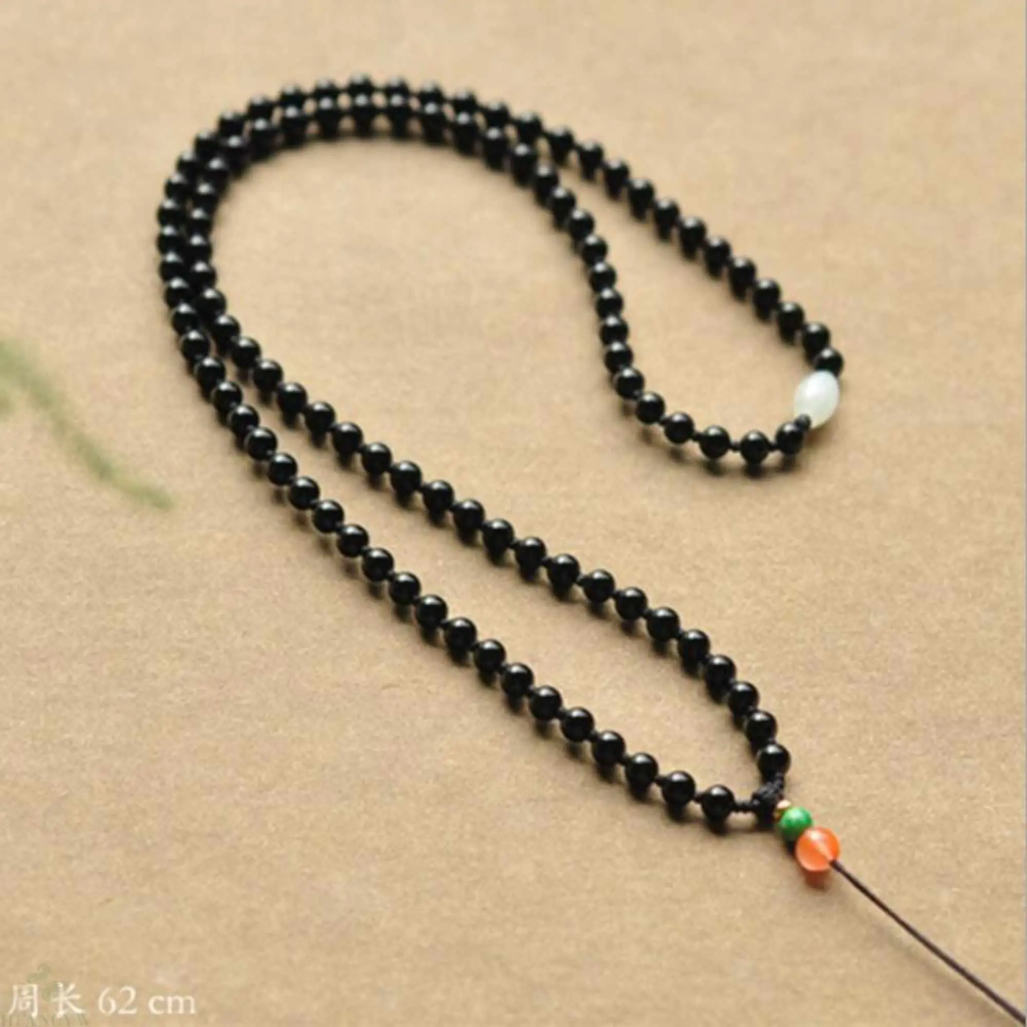 Beautiful Natural black agate pearl white jade green necklace National Style Practice Calming Inspiration Yoga Buddhism Mental