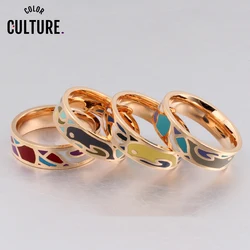 Ceramic Rings and Colorful Design Enamel Style Stainless Steel Gold-color Ring Girl Gift