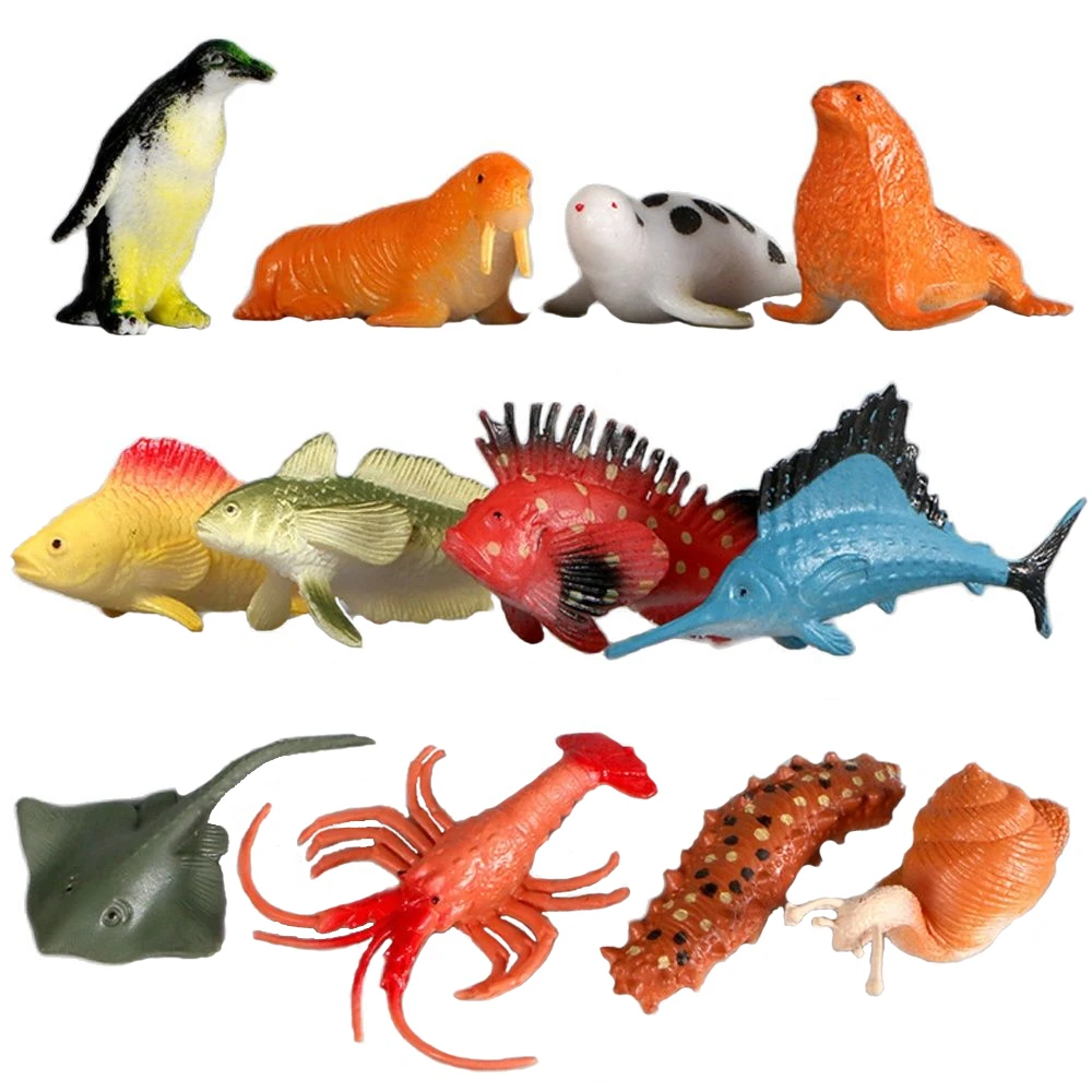 Assortiment de figurines d'animaux marins en plastique, 12 pièces, créatures de la vie sous-marine, éducatif pour enfants, super cadeaux de fête